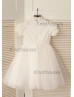Short Sleeves Ivory Cotton Tulle Flower Girl Dress Short Sleeves Ivory Cotton Tulle Flower Girl Dress